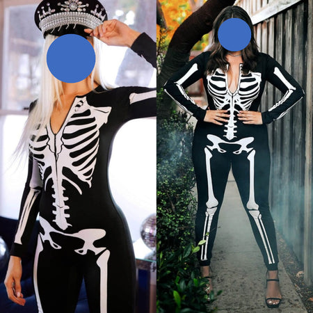 Skeleton Digital Women's Printed Wear Tight Long Sleeve Jumpsuit