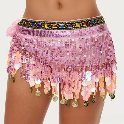 Belly Dance Sequin Fringe Waist Scarf Indian Dance Performance Belt