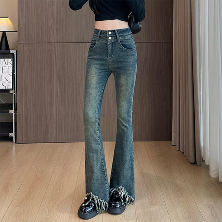 Retro Fleece Lined High Waisted Flare Pants
