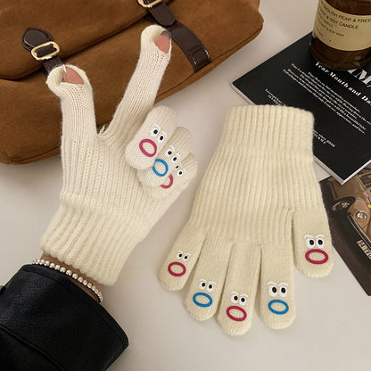 Winter Fingerless Knitted Gloves Touchscreen Warm Windproof