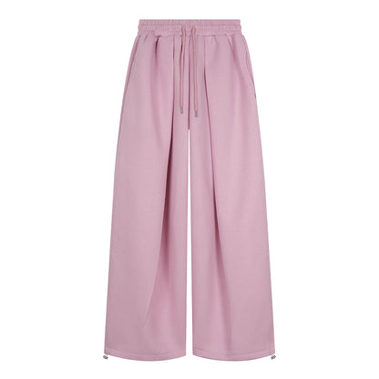 Embroidered Pleated Drawstring Sweatpants For Women Loose Straight Fit
