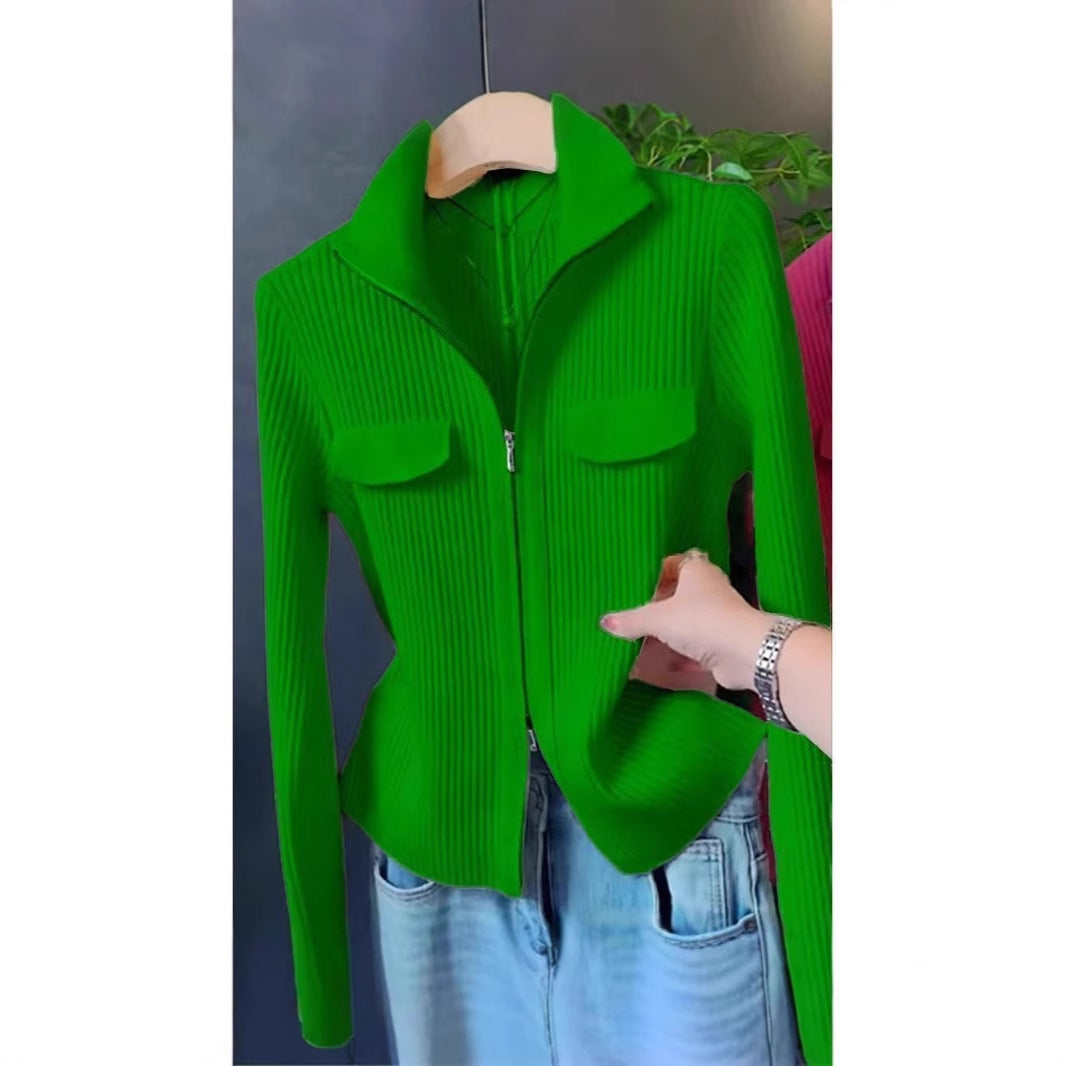 Polo Collar Solid Color Sweater All-match Long Sleeve