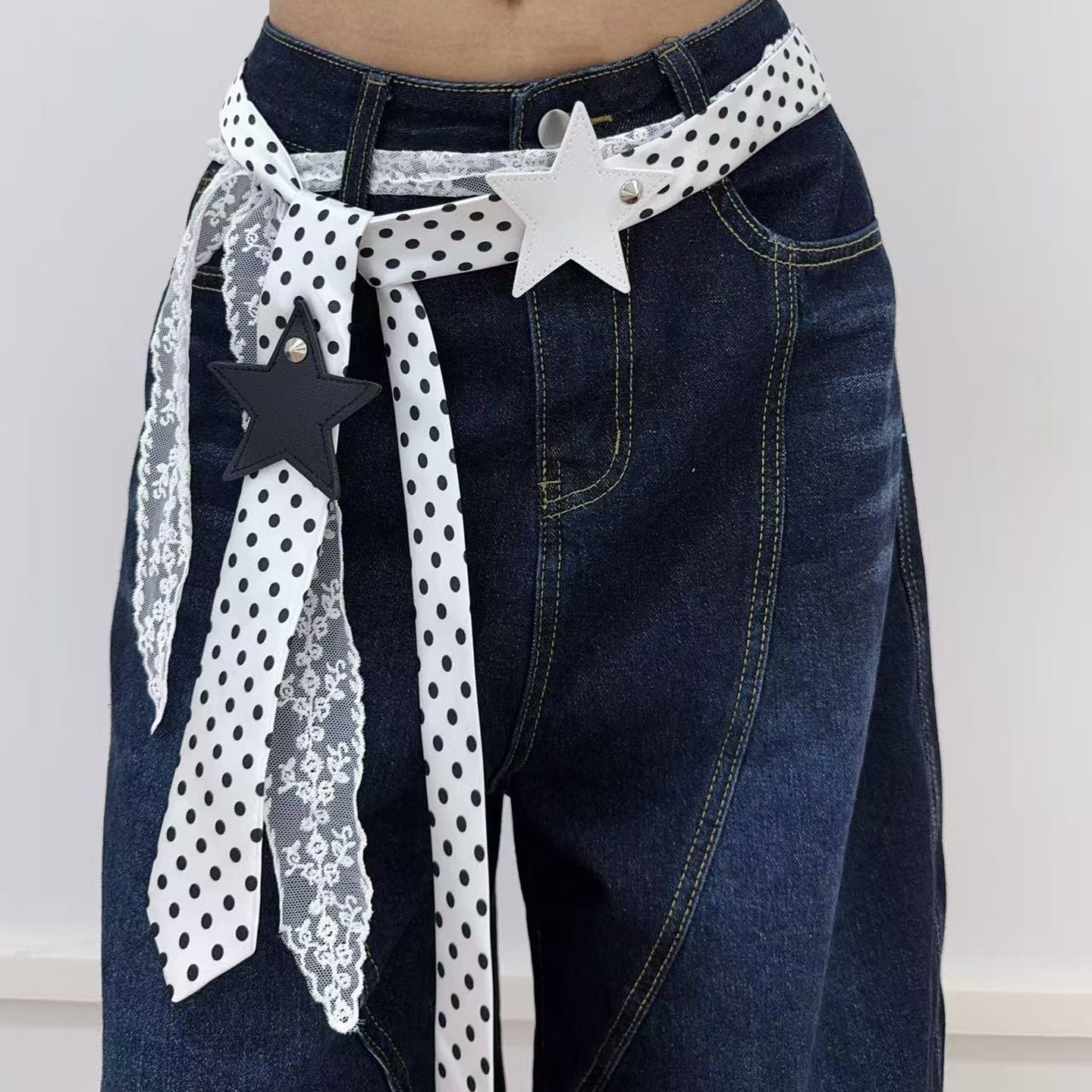 Polka-dot Silk Scarf Beltearly Autumn Styling With Denim Vintage Vibe