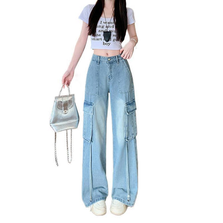 Figure-flattering Straight-leg Floor-length Pants With Large Pocketsversatile And Easy To Style