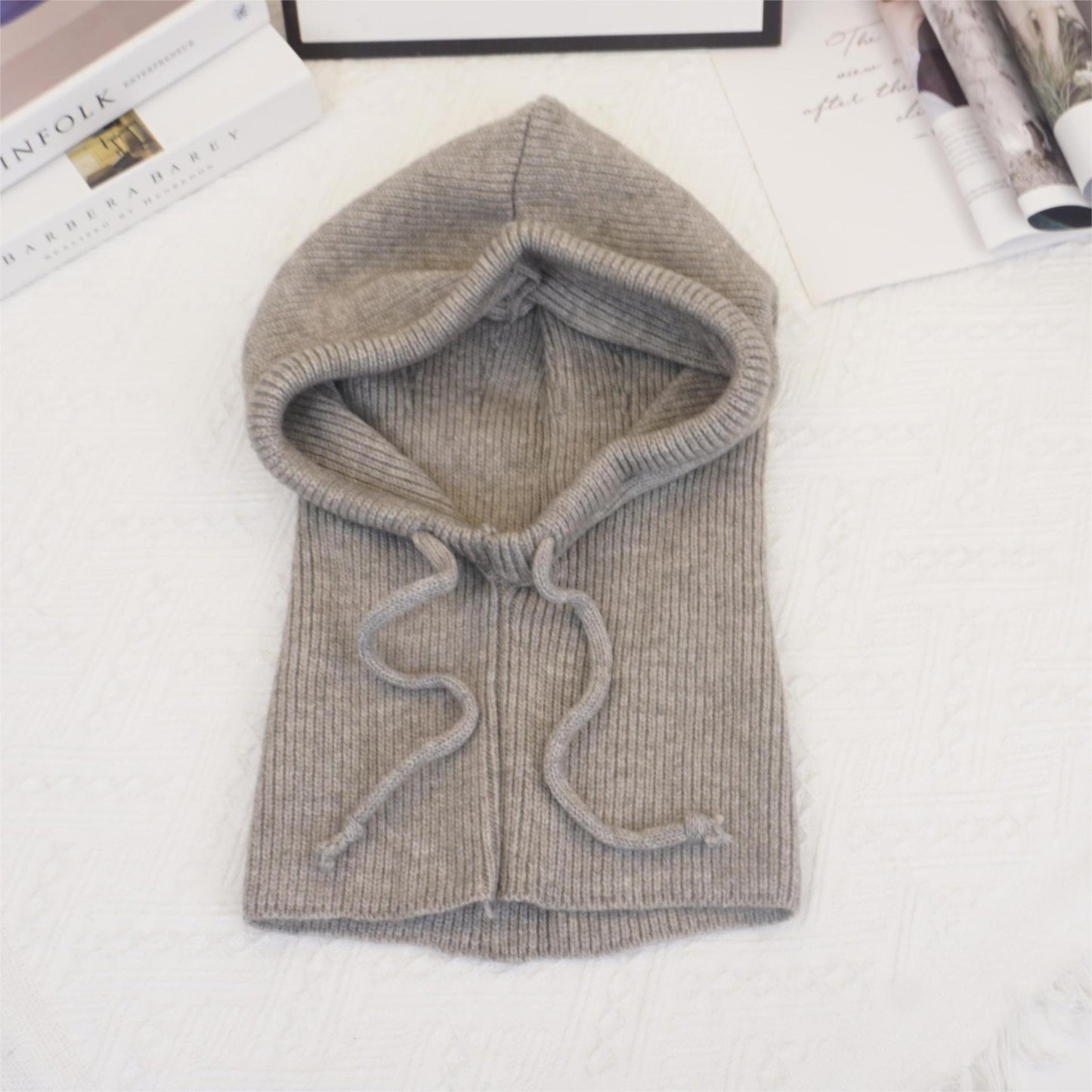 Fashionable And Warm Scarf With Integrated Yarn Knitted Hat For Women