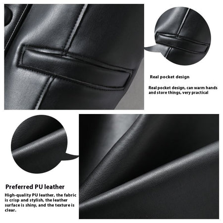 Leather Coat Western Style Double Breasted Vest Short Slim Fit Slimming