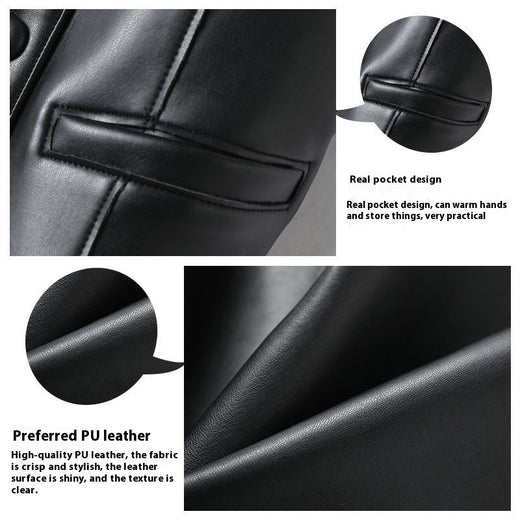 Leather Coat Western Style Double Breasted Vest Short Slim Fit Slimming