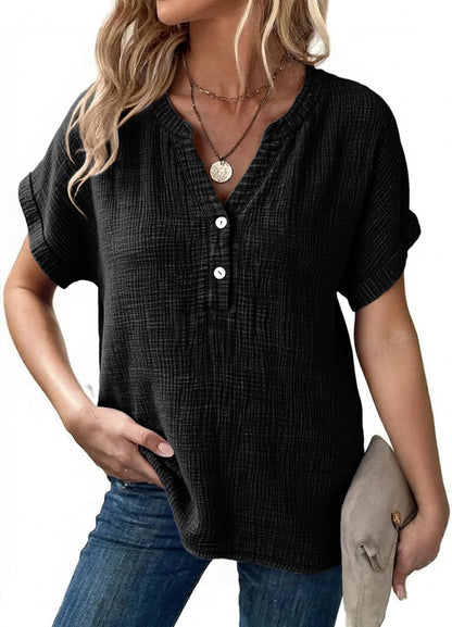 Women's Casual Button-up Short-sleeve Top
