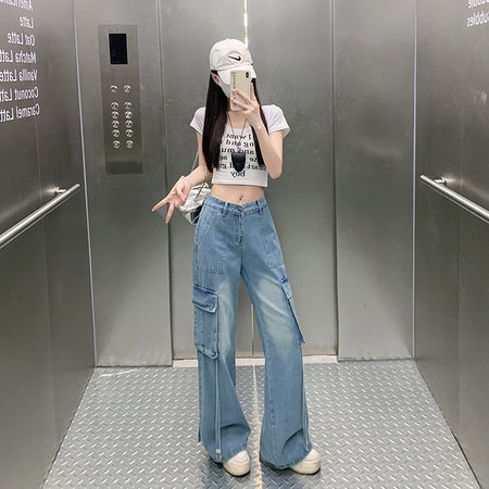 Figure-flattering Straight-leg Floor-length Pants With Large Pocketsversatile And Easy To Style