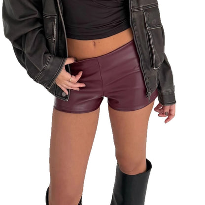Womens Fashionable Casual Slim-Fit Black Leather Pants