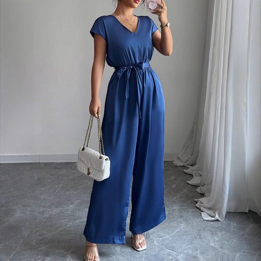 Fashion Wind Deep V High-waisted Wide-leg Jumpsuit Women's Clothing