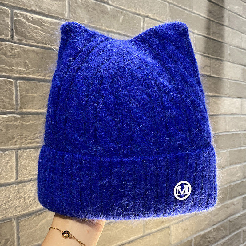 Cute Cat-ear Knitted Wool Warm Hat Versatile Face-slimming