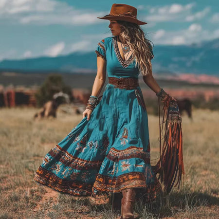 Stylish Trendy Retro Western-style Womens Dress