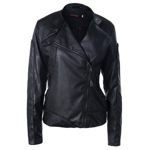 Stand Collar Side Zipper Leather Coat Motorcycle Jacket