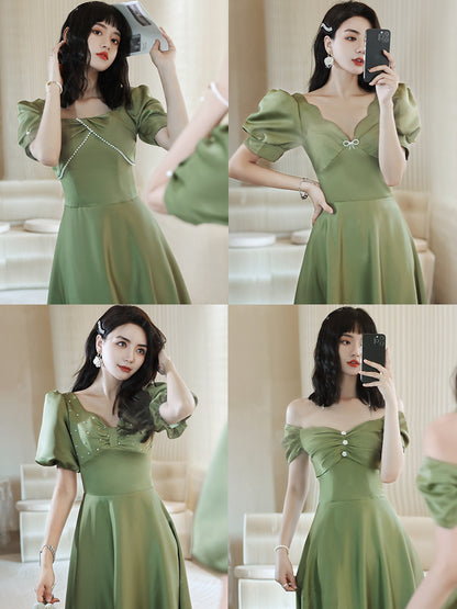 Avocado Green Sisters Group Dress Skirt Women Satin Spring
