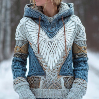 Autumn Winter Hooded Knit Top With 3D Digital Print