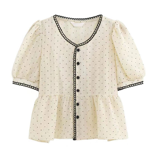 Summer Sweet And Feminine Loose-fitting Polka-dot Short-sleeve Top