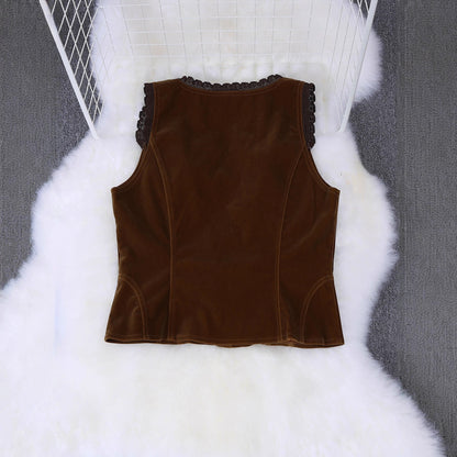 Fashionable Elegant And Sexy Olive-green Buttoned Slim-fit Cardigan Vest