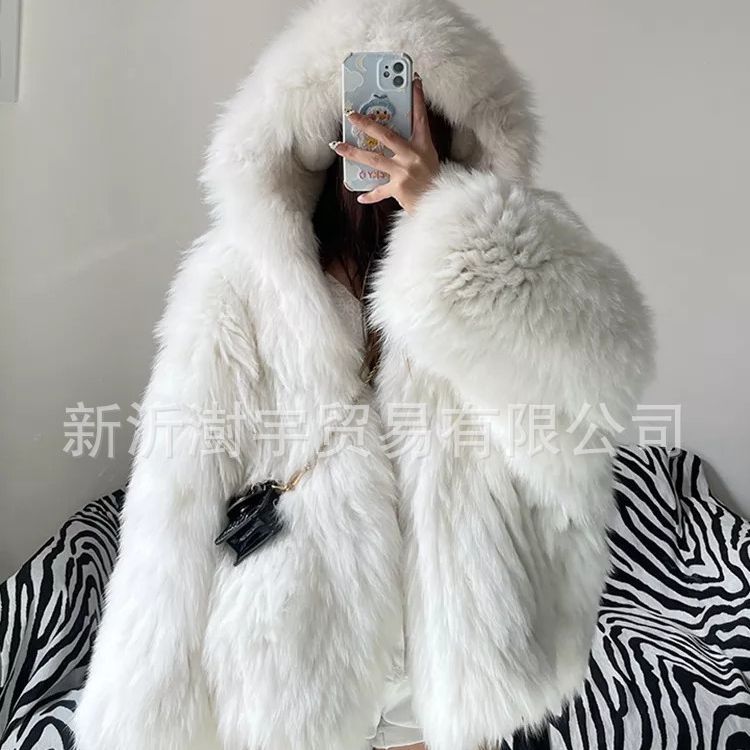 Fur Women's Clothing Fox Fur Coat Hooded Large Size Fuzzy Top
