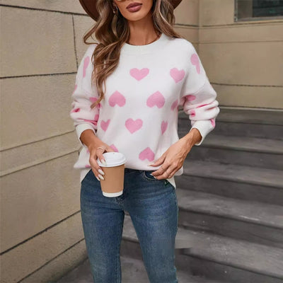New Womens Heart Shaped Sweater For Valentines Day Crew Neck Plus Size