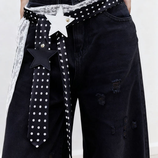 Polka-dot Silk Scarf Beltearly Autumn Styling With Denim Vintage Vibe