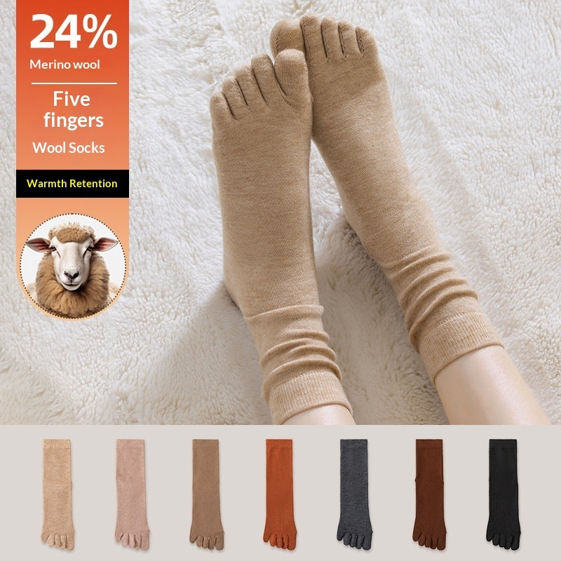 Wool Five-toe Women Mid-calf Five-toe Socks Winter Warm Long Winter Ladies Anti-slip Thickened Stockings