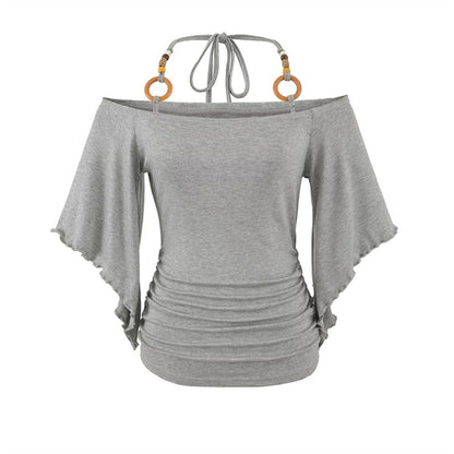 Women's Retro Off-the-Shoulder Beaded Halter Neck Top