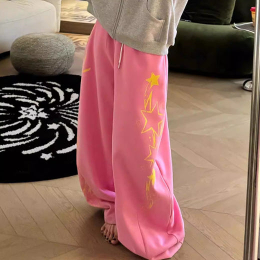 Retro Print Letter Drawstring Casual Pants For Women