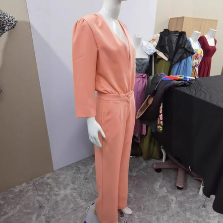 V-neck Waist-controlled Slimming Casual Jumpsuit