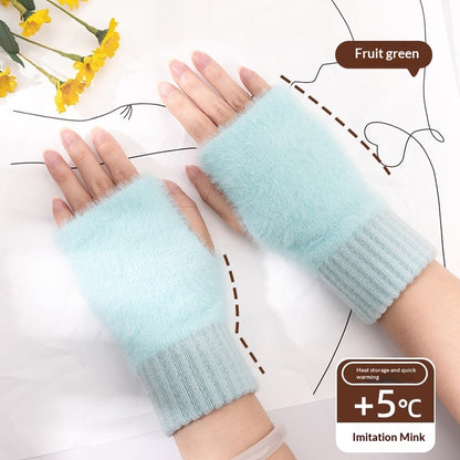 Women's Half-finger Plush Thermal Knit Gloves