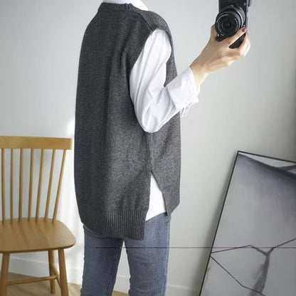 Women's Crew-Neck Loose Sleeveless Knitted Vest Top
