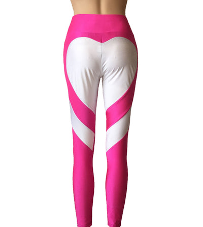 Butt-lifting Heart-patterned Patchwork Leggings With Excellent Stretch
