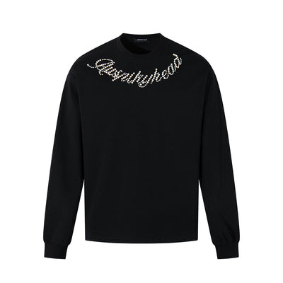 Beaded Letter Pearl Heavyweight Crewneck Hoodie For Couples