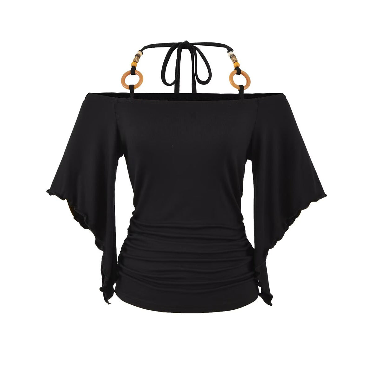 Women's Retro Off-the-Shoulder Beaded Halter Neck Top