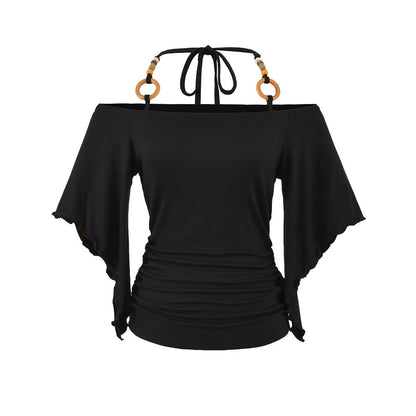 Women's Retro Off-the-Shoulder Beaded Halter Neck Top