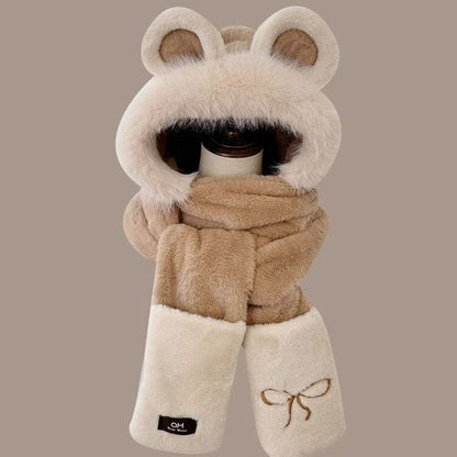 Bow-style Warm Three-piece Set Winter Cycling Windproof Scarf And Gloves Combo