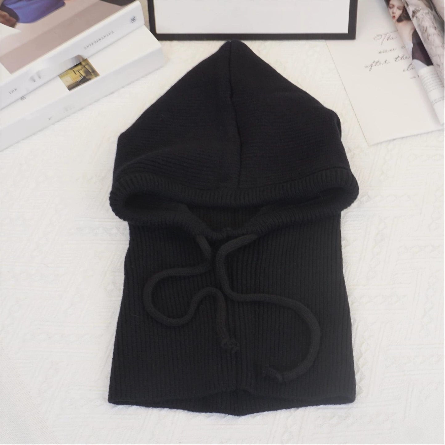Fashionable And Warm Scarf With Integrated Yarn Knitted Hat For Women