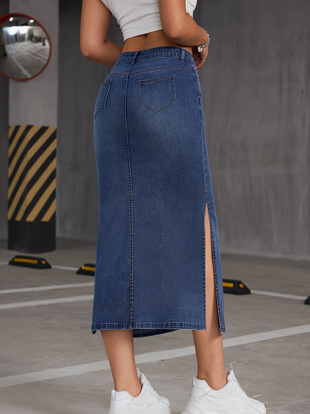 American-style Vintage Washed Color-block Bodycon Skirt