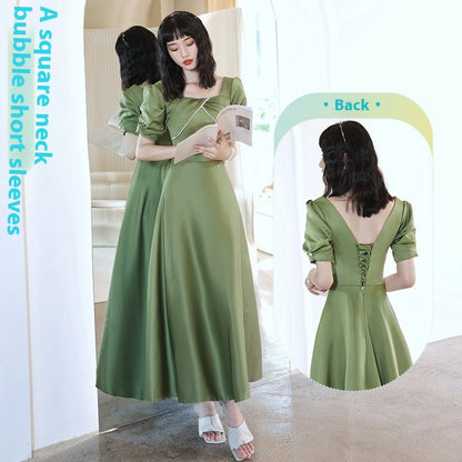 Avocado Green Sisters Group Dress Skirt Women Satin Spring