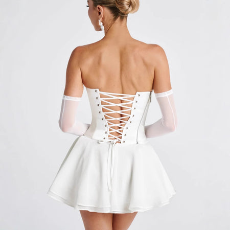 French Solid Color Tube Top Dress With Sleeves