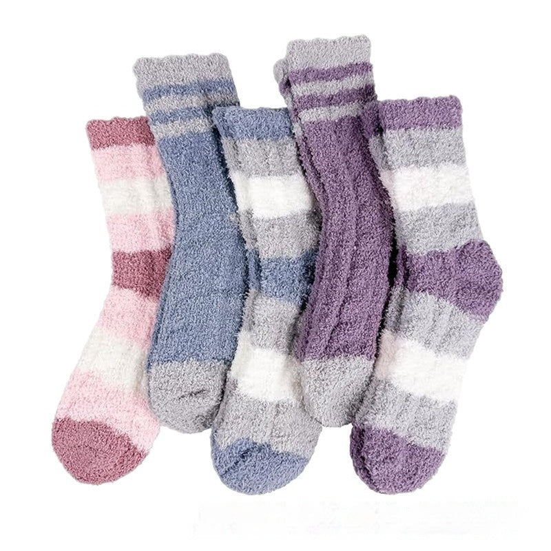 Striped Mid-calf Thickened Warm Coral Fleece Socks