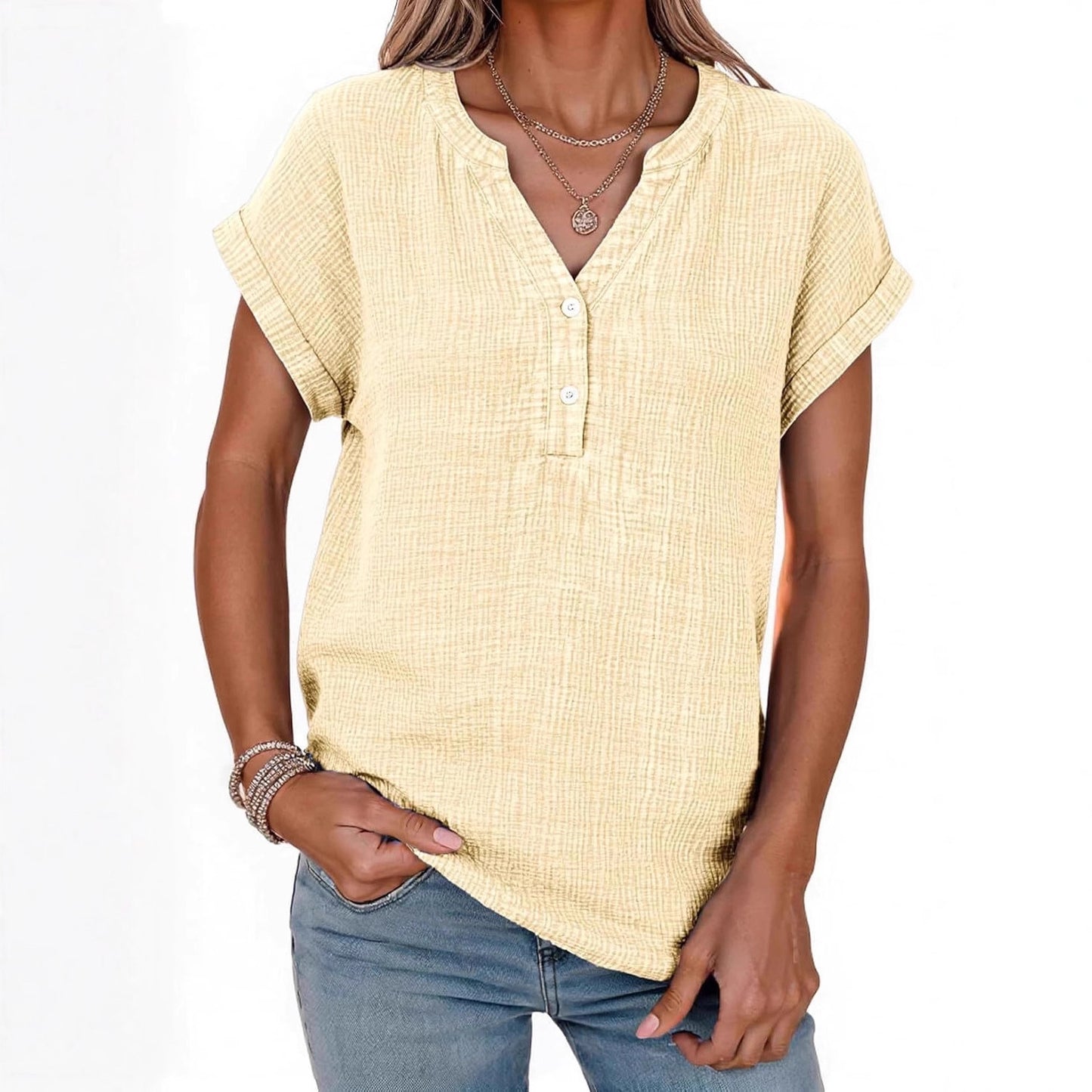 Women's Casual Button-up Short-sleeve Top