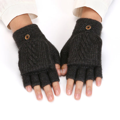 Women's Korean-style Thickened Thermal Knit Gloves In Solid Colors For Winter