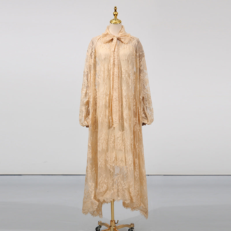 Vietnamese-style Embroidered Heavy-duty Long-sleeve Loose Ruffle Dress