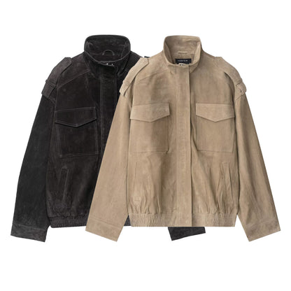 Temperament Women's Suede Texture Leather Coat