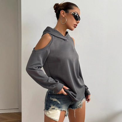 Autumn And Winter Solid Color Off-the-shoulder Hooded Women's Fashion Sweater