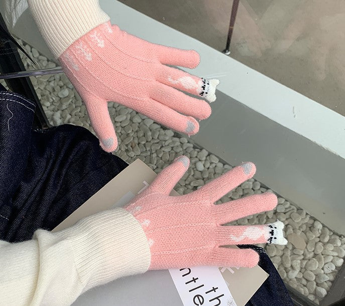 Winter Fingerless Knitted Gloves Touchscreen Warm Windproof