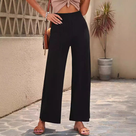 Womens High-waisted Ribbed Straight-leg Pants