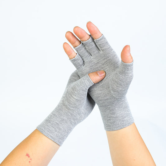 Light Gray Bamboo Fiber Half-finger Compression Gloves