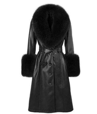 Slim-fit Leather Sheepskin Fox Fur Coat